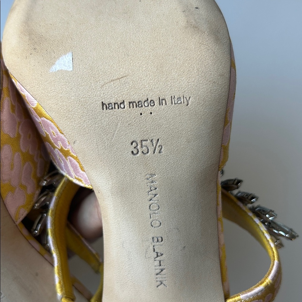 Manolo Blahnik Lurum Crystal Mule Leopard Jacquard Pink Yellow Wedding Shoes - Picture 11 of 11
